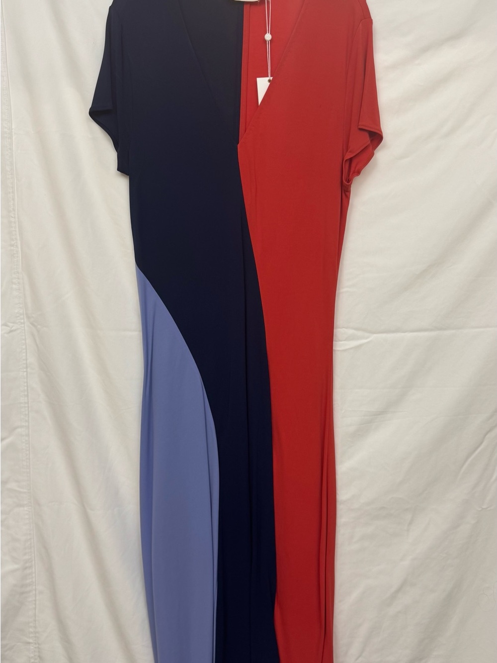 Tori Burch Colorblock Red and Navy Maxi Dress with Periwinkle Panel